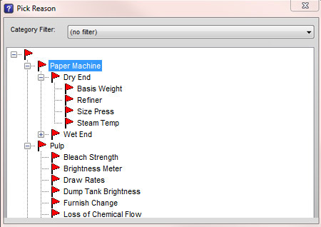 Reason tree to assign reasons to downtime events for easy tracking.