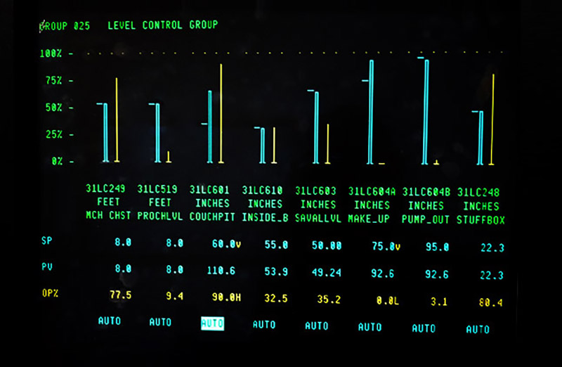 An example of an HMI display showing information like SP and PV for a number of tags.