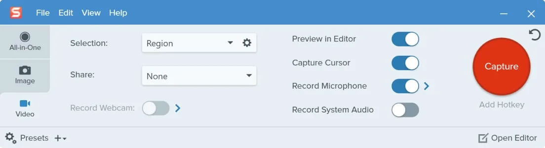 A snagit image of the main dashboard.