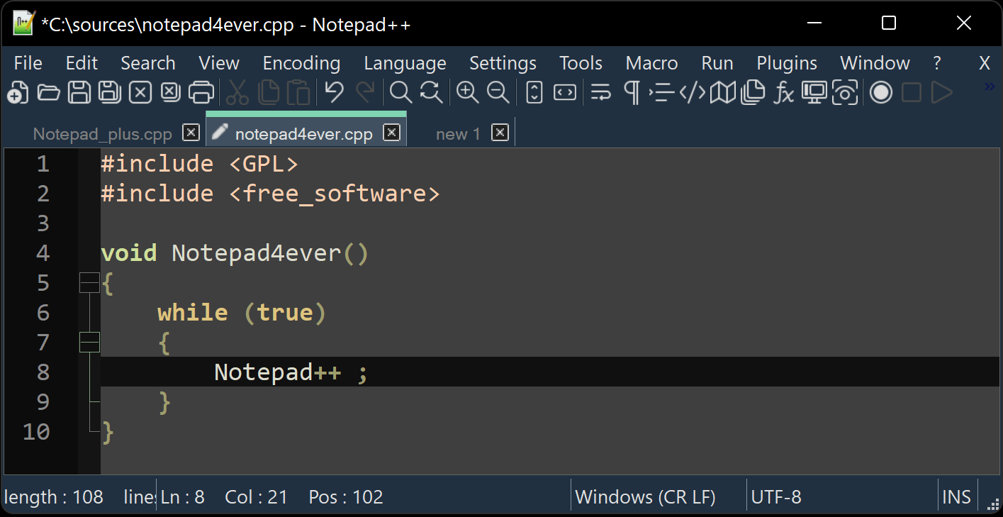 A screenshot of notepad++.