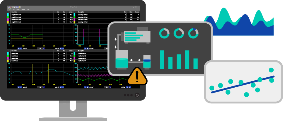 Info graphic of PARCview multi trend with alarms on cell phone 